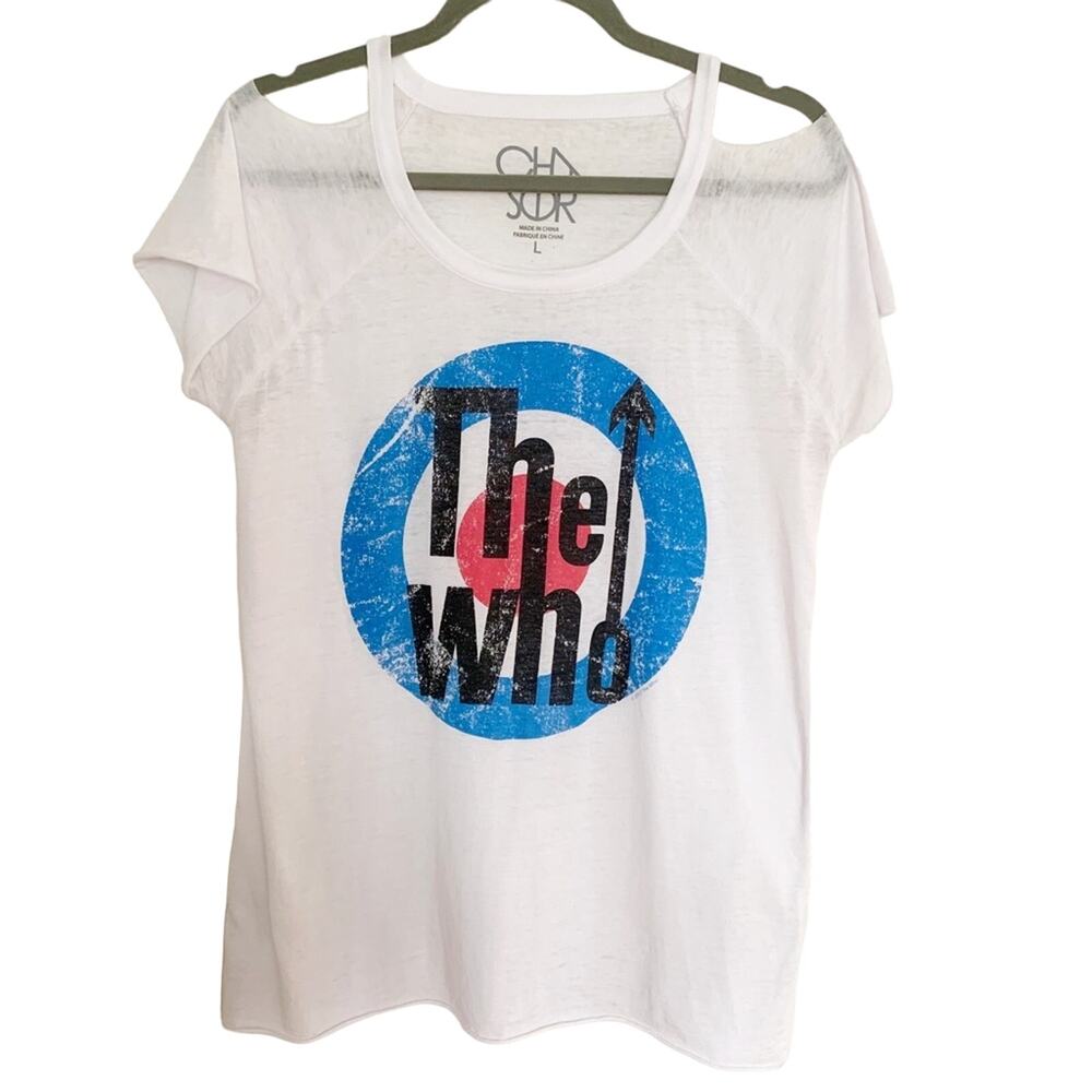 Chaser The Who White Open Cold Shoulder Tee Large Indie Sleaze - Picture 2 of 6